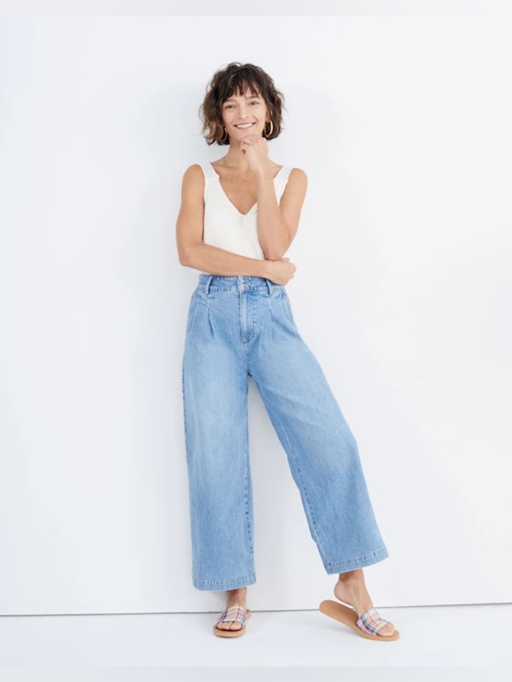 NWT Madewell Pleated Wide-Leg Jeans in Kinnon Wash